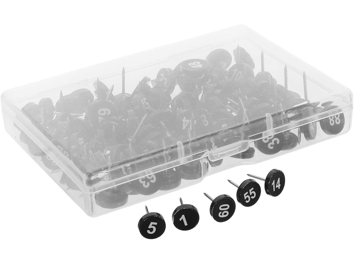 Conjunto de 100 Tachinhas Numeradas 1a para Paredes, Autocolantes de Plástico e Metal, Ideais para Quadrados de Cortiça e