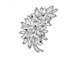 Broche Feminino Design Pluma Com Strass Branco Acessório De Jóias