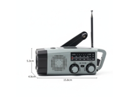 RÁDIO DE MANIVELA solar, lanterna LED, uso externo, AM/FM, bateria 5000mAh, cinza AQUAFORGE