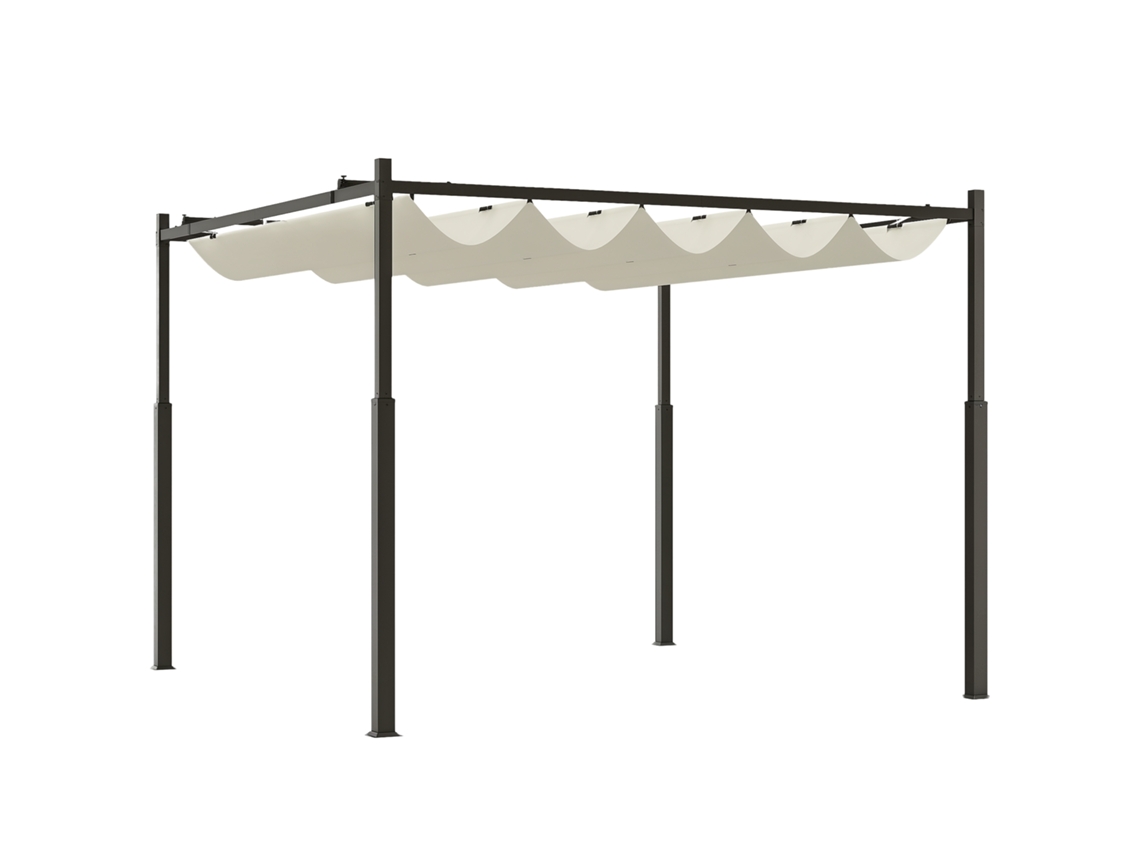 Pérgola gazebo 3x3m com cobertura retrátil, 8 parafusos e 8 estacas, poliéster 180g e metal, branco creme CHEZMOI | CHEZMOI