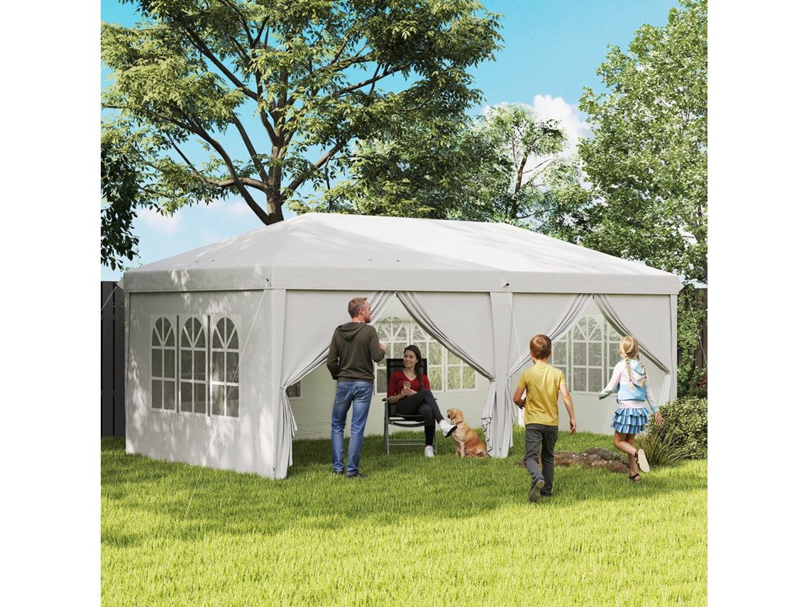 Gazebo Branco 3x6m Com Estrutura De Aço, Paredes Laterais Removíveis, Janelas Amplas E Portas Com Fecho De Zíper
