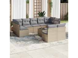 Vidaxl 10 Pcs Conjunto De Sofás P/ Jardim Com Almofadões Vime Pe Bege
