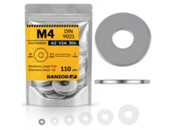 Anilha Plana Larga Inox A2 Din 9021 M4 (110 Un.) Ranzor | Large Flat Washer Stainless Steel Aisi 304