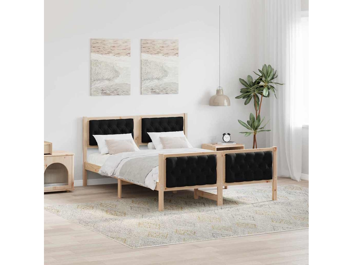 Vidaxl Estrutura Da Cama Preto 140 X 190 Cm Madeira De Pinheiro Sólida