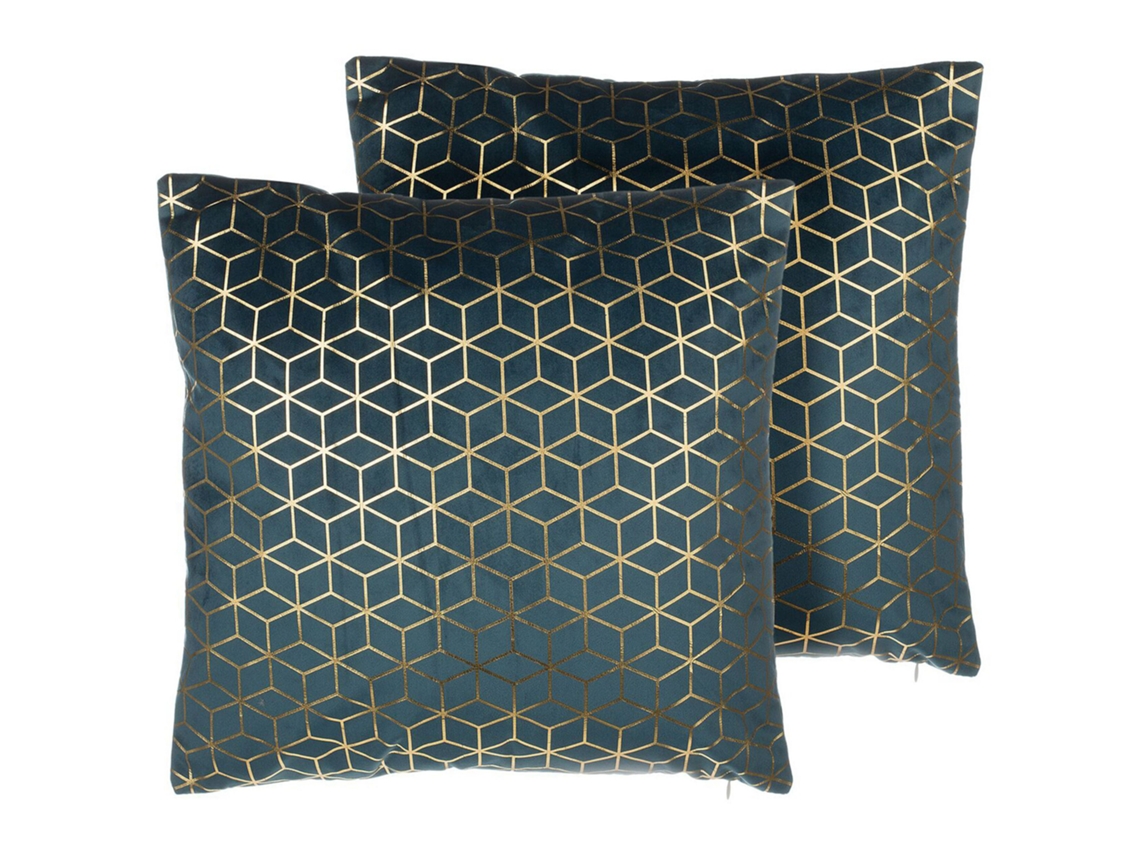 Conjunto de 2 Almofadas Decorativas BELIANI Celosia de Veludo Azul Esverdeado 45x45x12