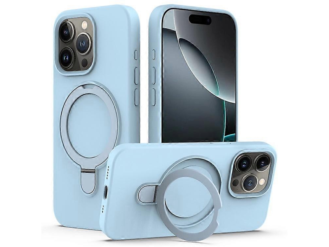 Capa Compatível Com Iphone 16 Pro Max, Suporte Integrado, Compatível Com Magsafe, Material Pc + Silicone, Cor Azul-celeste
