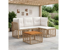 Vidaxl Conjunto De Sofás Para Exterior 5 Pcs Natural E Branco Creme