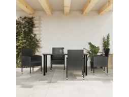 Vidaxl 5 Pcs Conjunto De Jantar Para Jardim Vime Pe E Aço Preto
