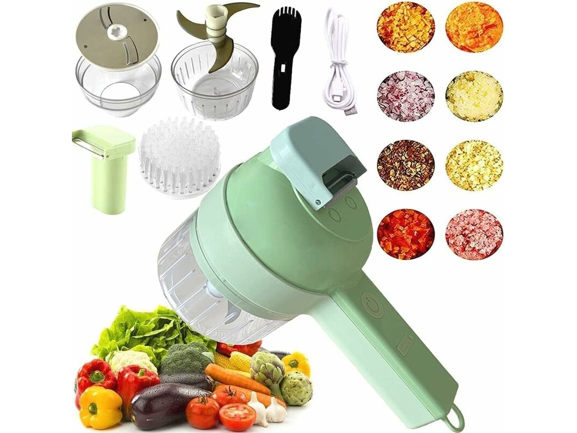 Conjunto De Cortador De Legumes Elétrico Portátil 4 Em 1, Multifuncional, Para Alho, Pimenta, Gengibre, Pimentão E Cebola