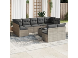 Vidaxl 10 Pcs Conjunto Sofás De Jardim C/ Almofadões Vime Pe Cinzento