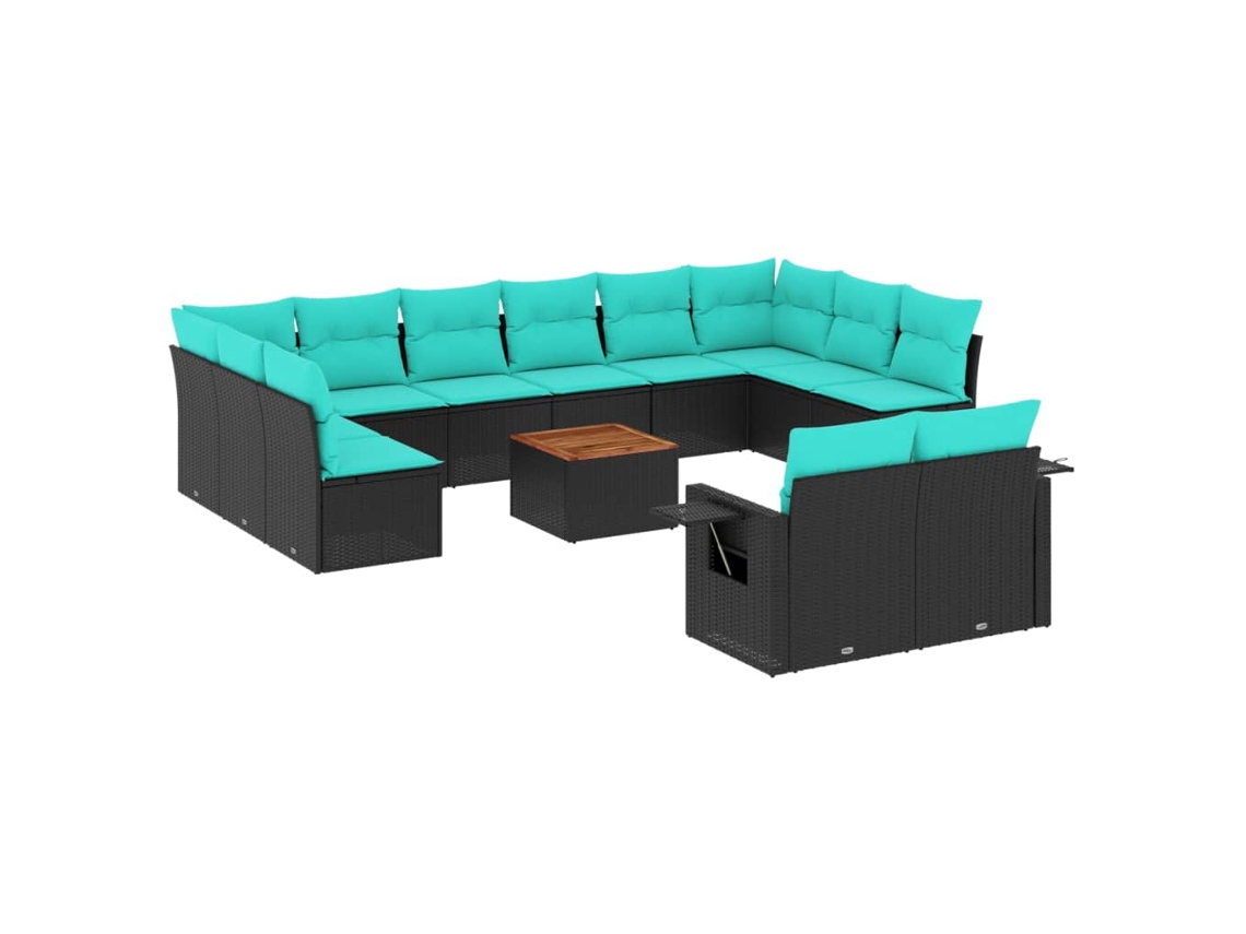 Conjunto de Sofá de Jardim, 13 Peças, Almofadas, Rattan Preto MAISON EXCLUSIVE