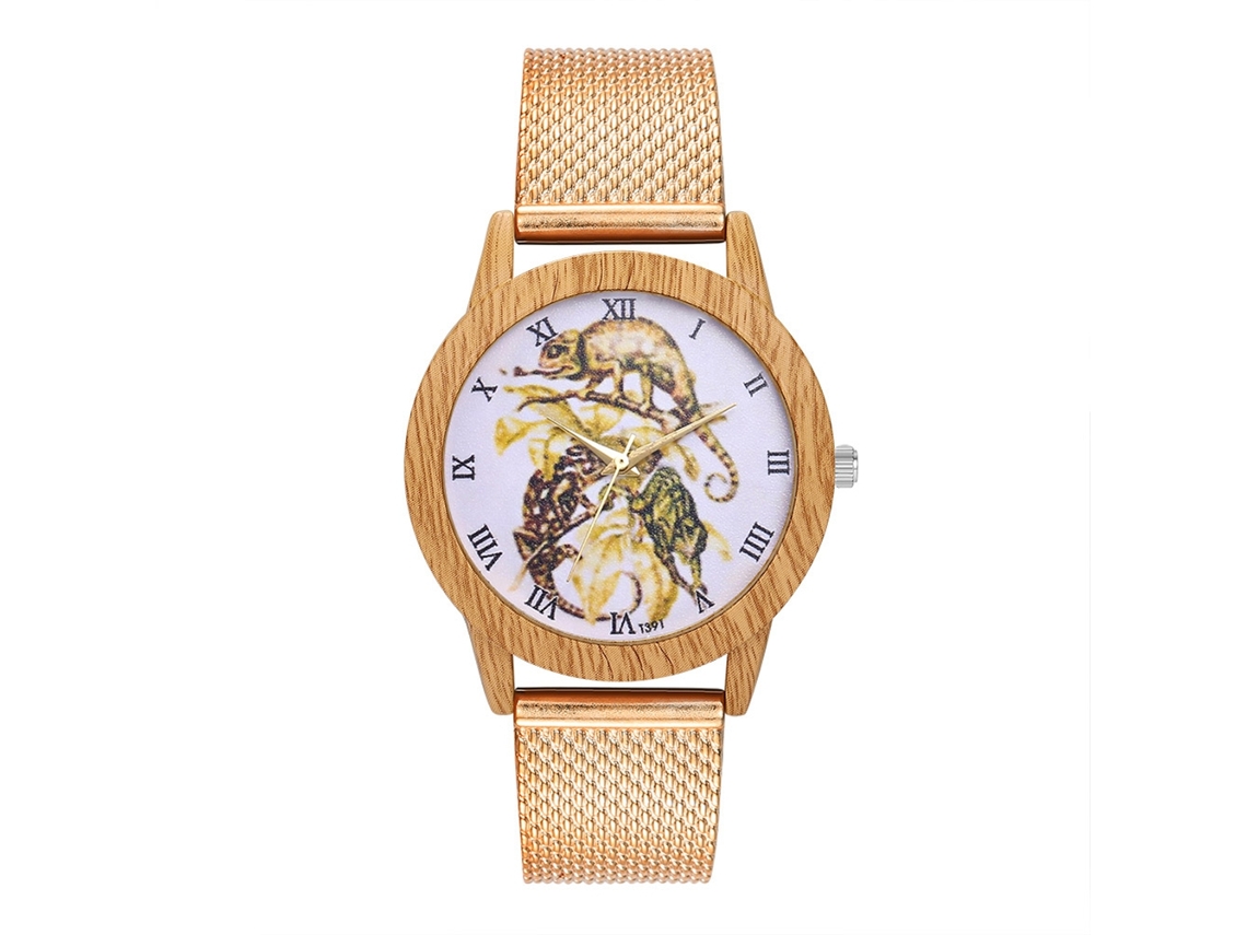 Relógio de quartzo casual unissex Zhoulianfa com pulseira de malha de aço (ouro rosa)
