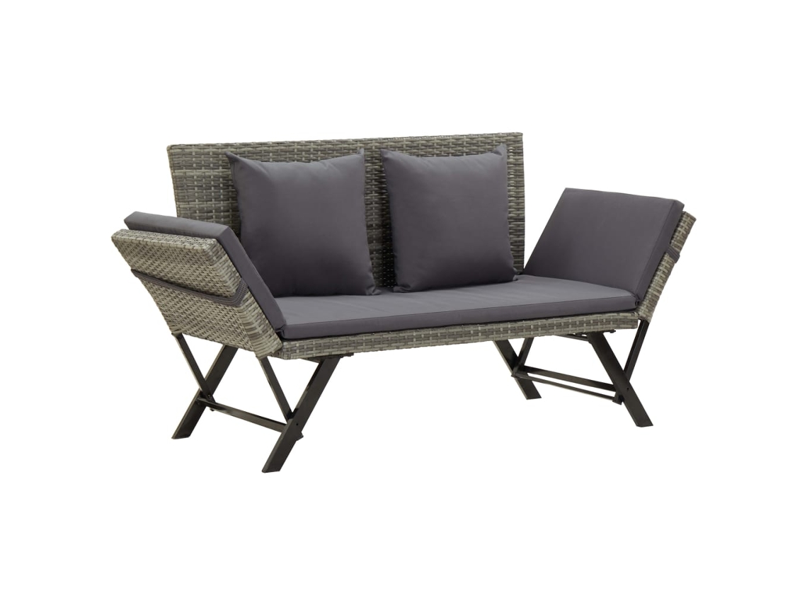 Vidaxl Banco De Jardim C/ Almofadões 176 Cm Vime Pe Cinzento