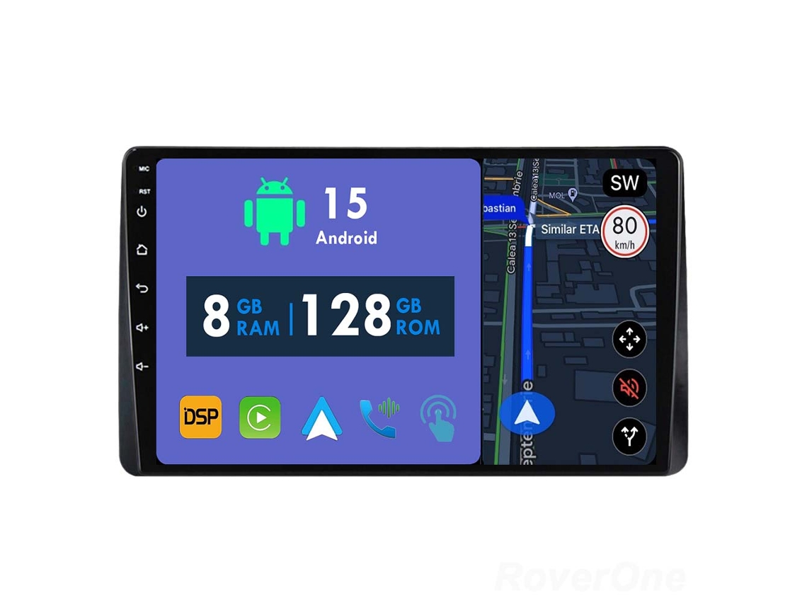 Auto Rádio Carro Bluetooth Autoradio 8GB RAM 128G ROM CarPlay Navegação GPS Ecrã Táctil RoverOne para Renault Duster HM 2 2020-2023 Arkana 1 I 2019-2023 