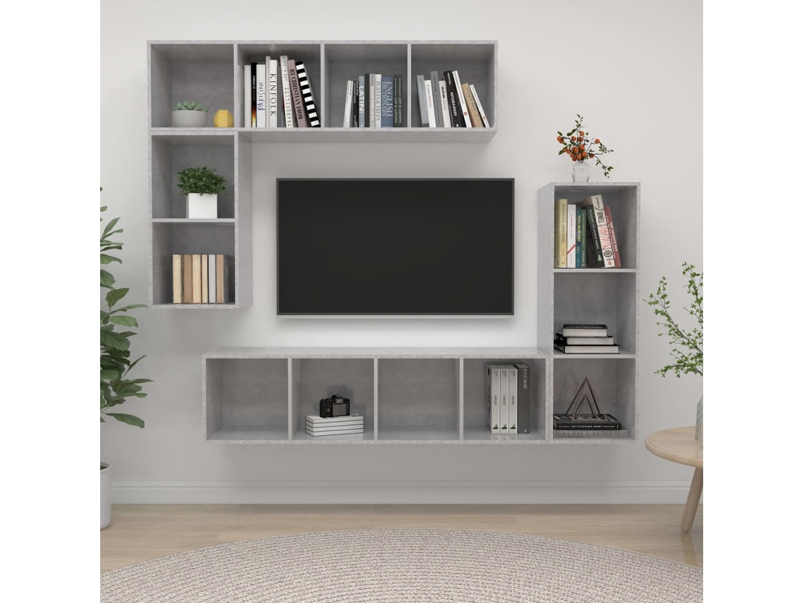 Conjunto Móveis De Tv 4 Pcs Madeira Processada Cinzento Cimento