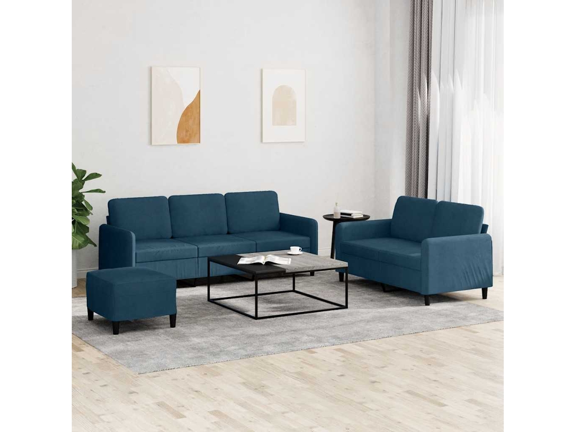 Vidaxl 3 Pcs Conjunto De Sofás Veludo Azul