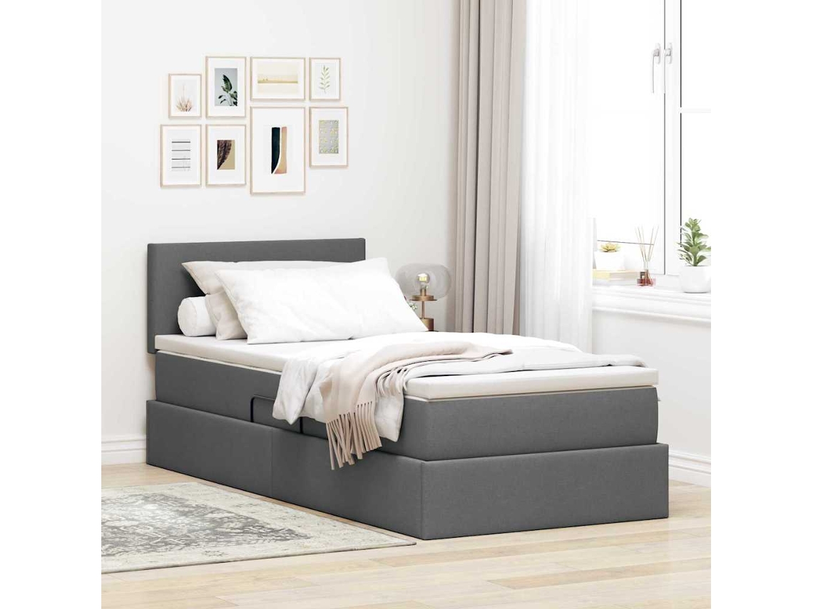Vidaxl Cama de Armazenamento Led com Colchão Cinzento escuro