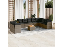 Vidaxl 11 Pcs Conjunto Sofás De Jardim C/ Almofadões Vime Pe Cinzento