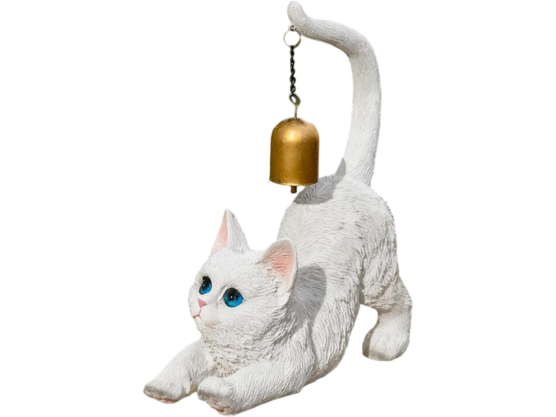 Estátua De Gato Esticado Estátua Decorativa De Gato Com Sino No Rabo | Esculturas De Animais Para Gokoco