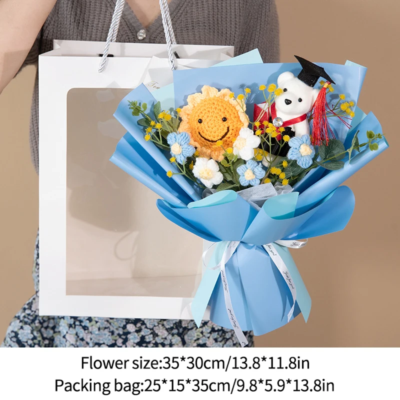 Buquês de Crochê, Buquês de Formatura, Flores Artificiais Trançadas, Presentes Decorativos MDUG
