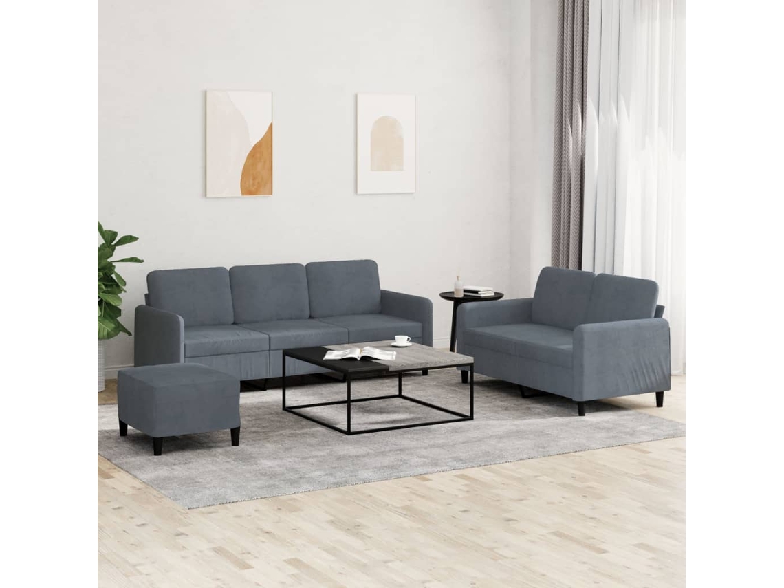 3 Pcs Conjunto De Sofãs Veludo Cinza Escuro DKD HOME DECOR