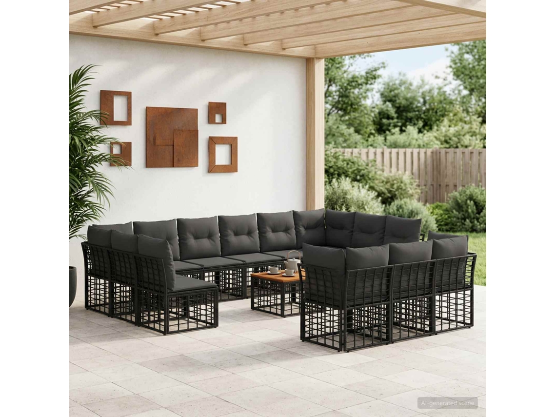 Vidaxl Conjunto De Sofás Para Exterior 14 Pcs Preto E Cinza Escuro