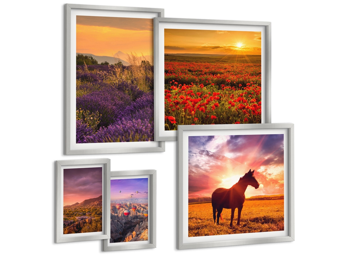 Conjunto De Pinturas Paisagens Da Natureza Cavalos Flores Espelharte (5 Peças)