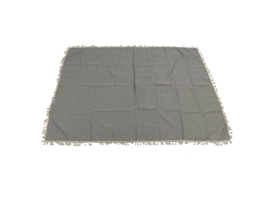 Toalha de Mesa Retangular de Poliéster com Bordado de Renda e Tassel Cinza Claro 140x180cm