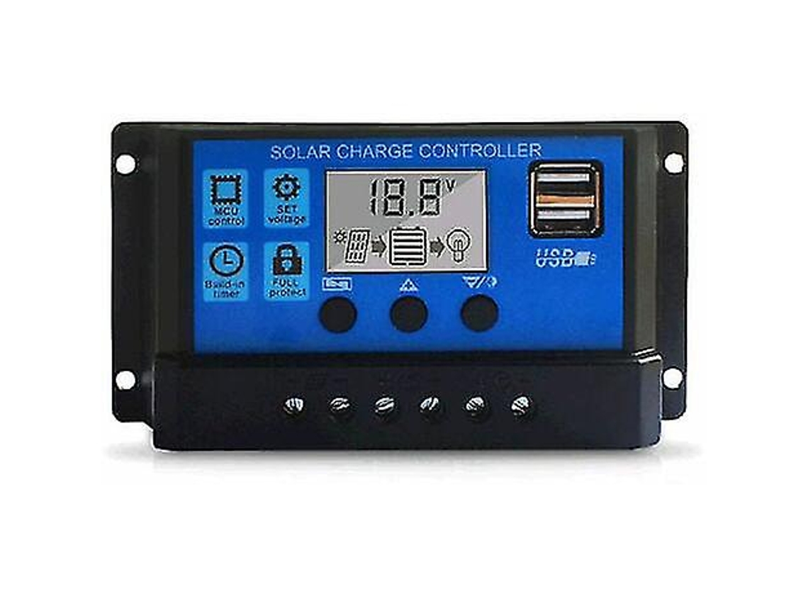 Controlador De Carga Solar 10a 12v/24v Com Display Lcd Ajustável E Duas Portas Usb Olysi Shop