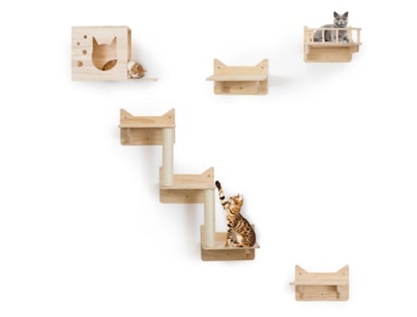 Moldura de parede para gato em pinho, conjunto de mobiliário de parede para gato de 5 peças MIUZMORE MPJ-01