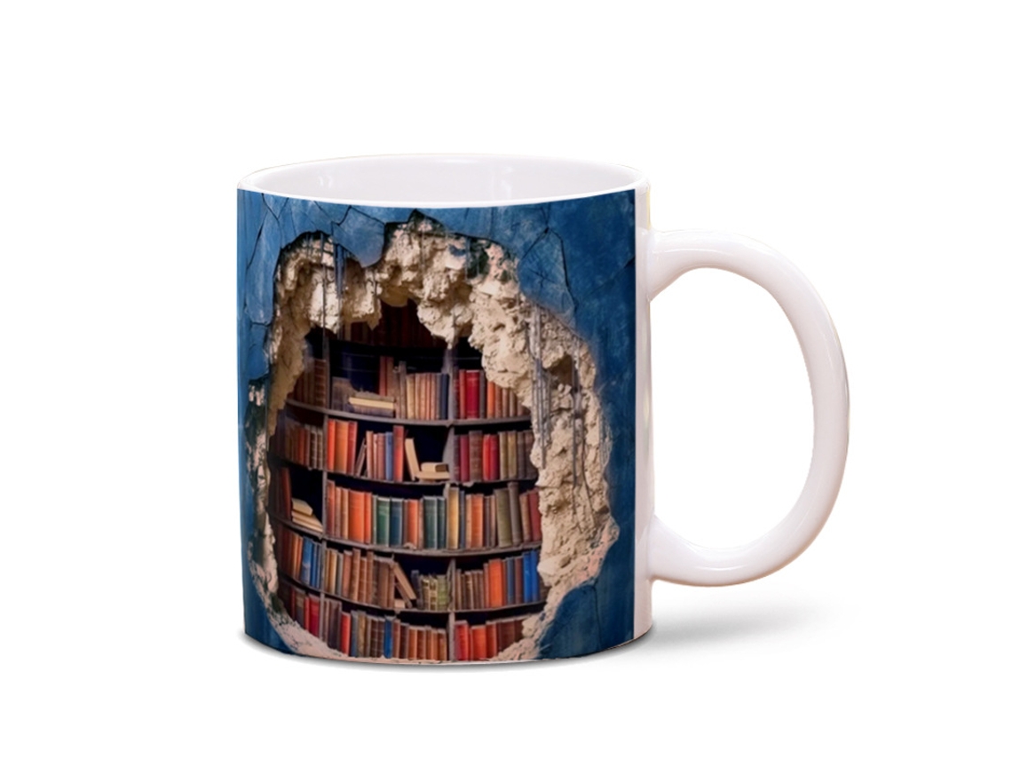 Caneca Em Formato De Estante Livros 3d, Café 300ml, Inspirada E Estantes Biblioteca, Design Criativo Para Espaços Literários, Pres Aquaforge