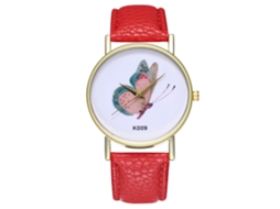 Relógio de Pulso Feminino de Couro com Movimento de Quartzo Estilo Moderno Vermelho