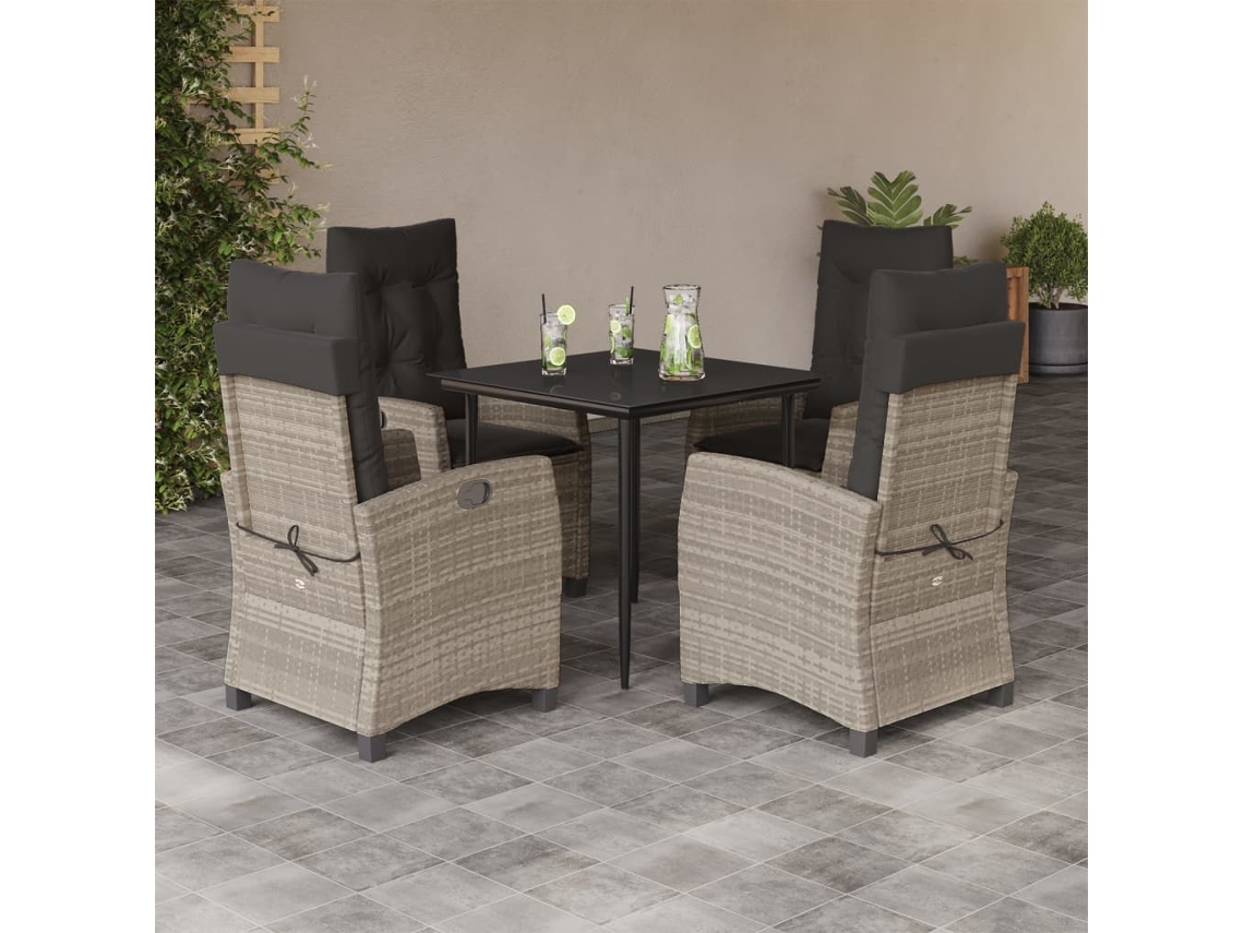 Vidaxl 5 Pcs Conjunto De Jantar P/ Jardim C/ Almofadões Cinzento Claro