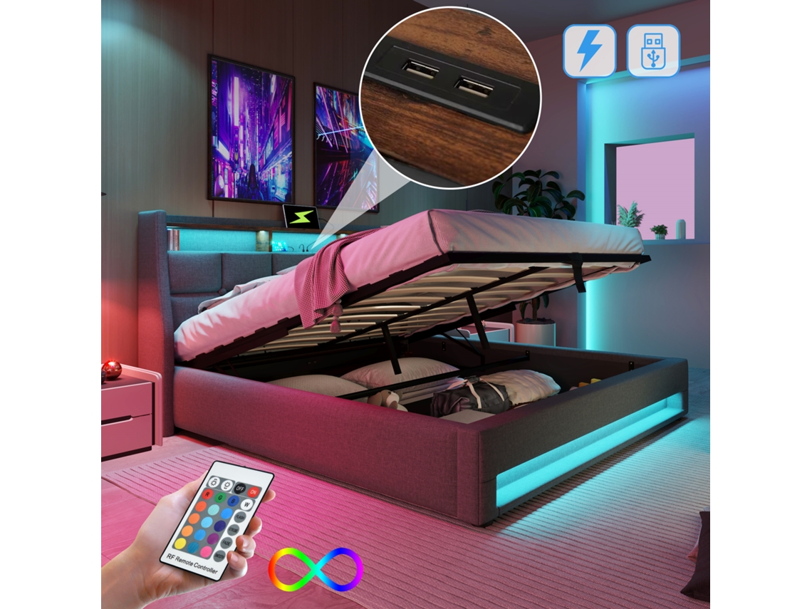Cama Solteiro 180x200 Usb Led Metal Linho