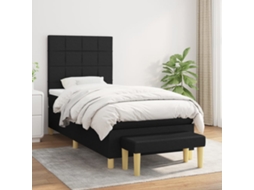 Cama Com Molas/colchão 90x190 Cm Tecido Preto