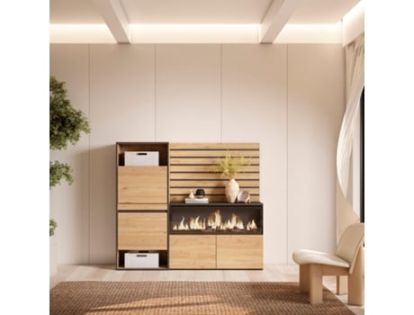 Sapateira 167X145X35 Cm para Quarto Dormitório Lareira Eléctrica Xxl Tiras Deco. Madeira Carvalho SKRAUT HOME