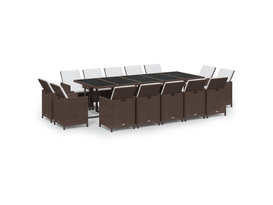 Maison Exclusive - 15 Pcs Conjunto Jantar P/ Jardim C/ Almofadões Vime Pe Castanho