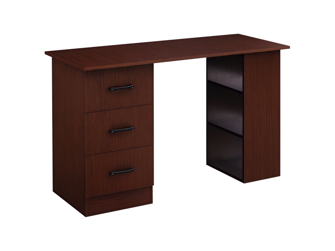 Mesa De Computador Reversível 120x49x72 Cm, Escrivaninha Com Armazenamento, 3 Gavetas E Prateleiras, Nogal Bga Store
