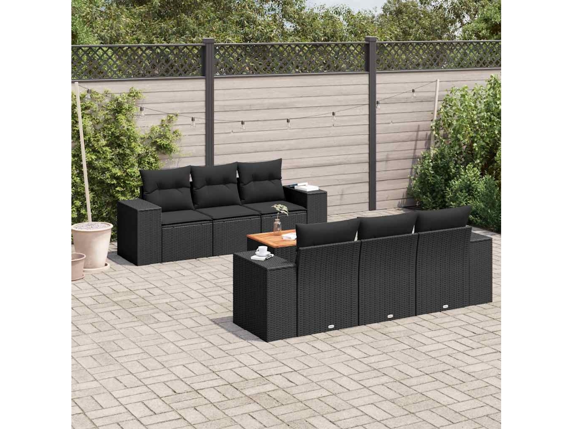 Vidaxl 7 Pcs Conjunto de Sofás P/ Jardim C/ Almofadões Vime Pe Preto