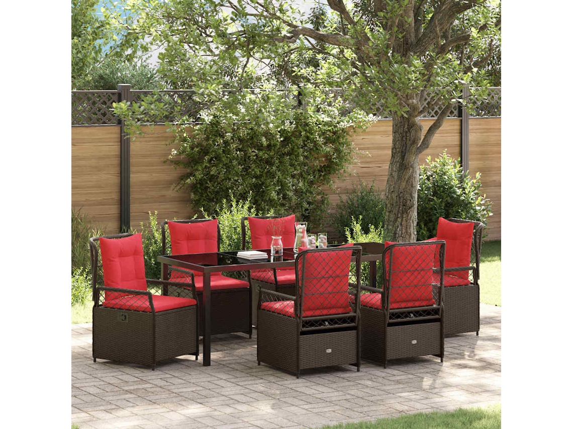 Vidaxl Conjunto De Jantar Para Jardim 7 Unid. Castanho Vime Pe