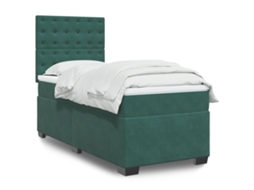 Cama Com Molas/colchão 100x200 Cm Veludo Verde-escuro