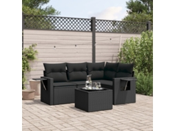 Vidaxl 5 Pcs Conjunto Sofás De Jardim Com Almofadões Vime Pe Preto