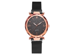 Relógio de Pulso Feminino de Quartzo com Fecho Magnético e Pulseira de Liga (preto)