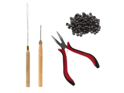 Ferramentas Para Extensão De Cabelo Com Pontas Curvas E Anéis De Silicone