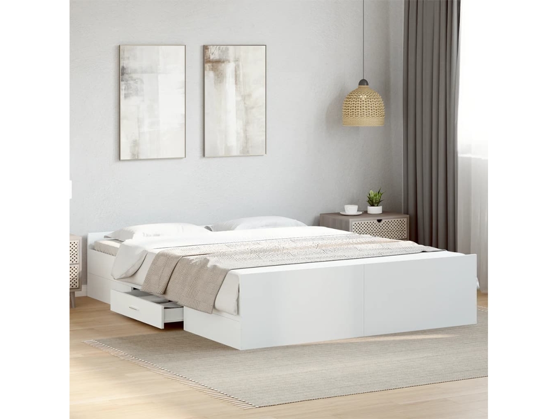 Estrutura De Cama C/ Gavetas 150x200cm Derivados Madeira Branco