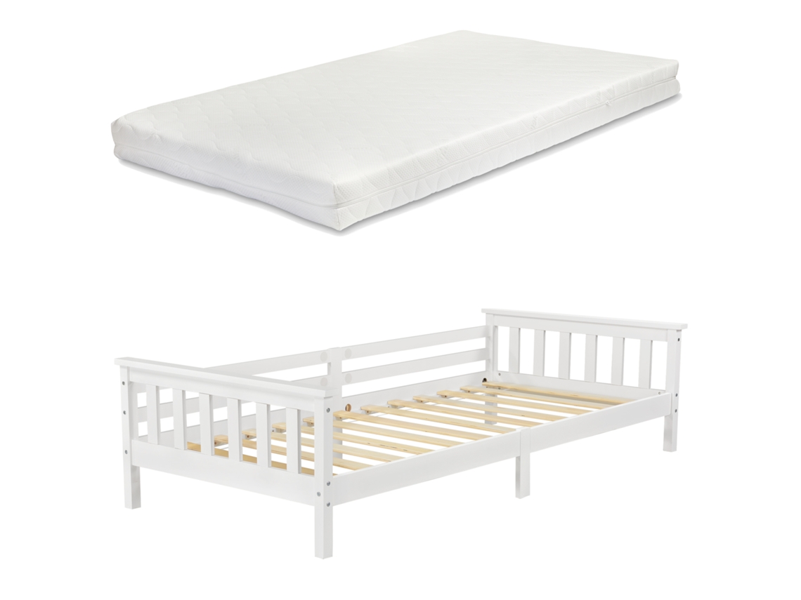 Estrutura de Cama Infantil [EN.CASA] Colchão Pinho (Branco - Madeira - 90x200 cm)