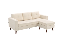 Sofá De L 3 Lugares Com Chaise Longue Reversível. Olha Veludo Cotelê. Para Espaço Pequeno. Branco Canto 192 Cm Em Forma