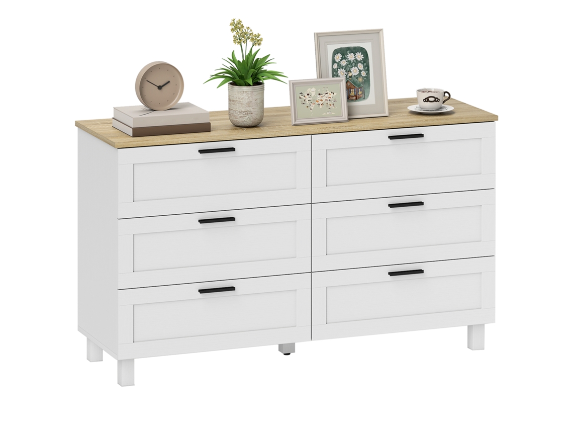 Cómoda 6 Gavetas Pés Madeira Estilo Moderna Arrumação 120x38x71cm Branco