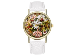Relógio de pulso masculino de quartzo com pulseira de PU, mostrador redondo, design moderno (branco)