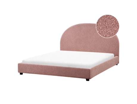 Cama De Casal Beliani Vaucluse De Bouclé Rosa 160x200